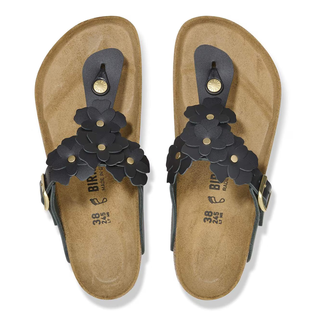 BIRKENSTOCK GIZEH FLOWERS NATURAL LEATHER 111 pelle+nero 1026693