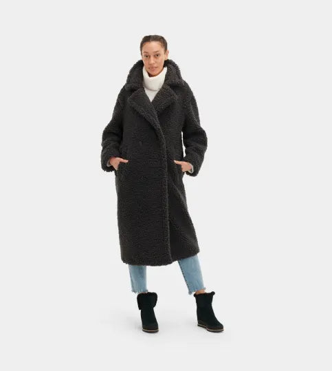 UGG 1120631 GERTRUDE LONG TEDDY COAT INK BLACK