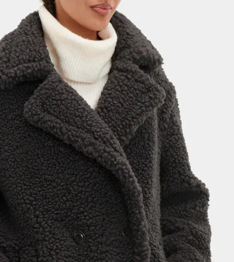UGG 1120631 GERTRUDE LONG TEDDY COAT INK BLACK