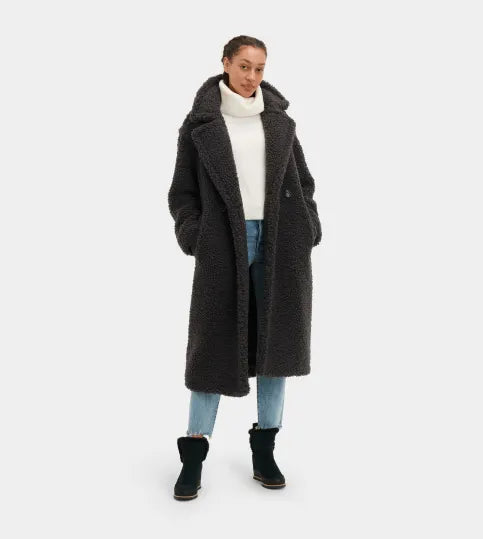 UGG 1120631 GERTRUDE LONG TEDDY COAT INK BLACK