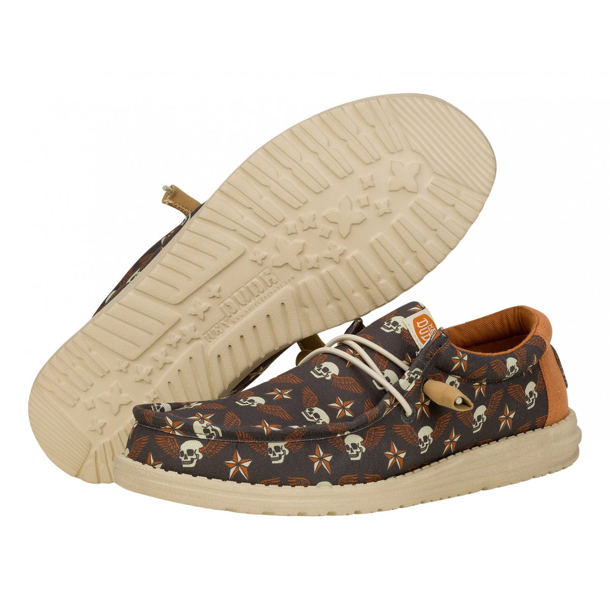 HEY DUDE 41284 WALLY STARS N SKULLS PRINT 00W BLACK TAN