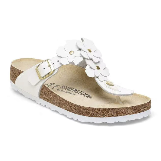 BIRKENSTOCK GIZEH FLOWERS NATURAL LEATHER 112 pelle+bianco 1026686