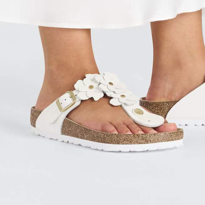 BIRKENSTOCK GIZEH FLOWERS NATURAL LEATHER 112 pelle+bianco 1026686