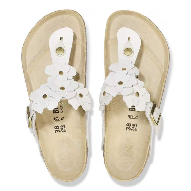 BIRKENSTOCK GIZEH FLOWERS NATURAL LEATHER 112 pelle+bianco 1026686