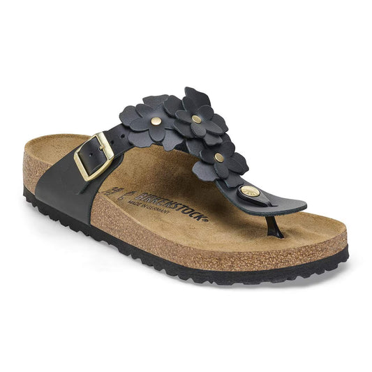 BIRKENSTOCK GIZEH FLOWERS NATURAL LEATHER 111 pelle+nero 1026693