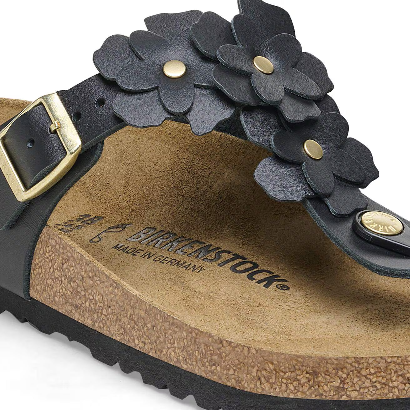 BIRKENSTOCK GIZEH FLOWERS NATURAL LEATHER 111 pelle+nero 1026693