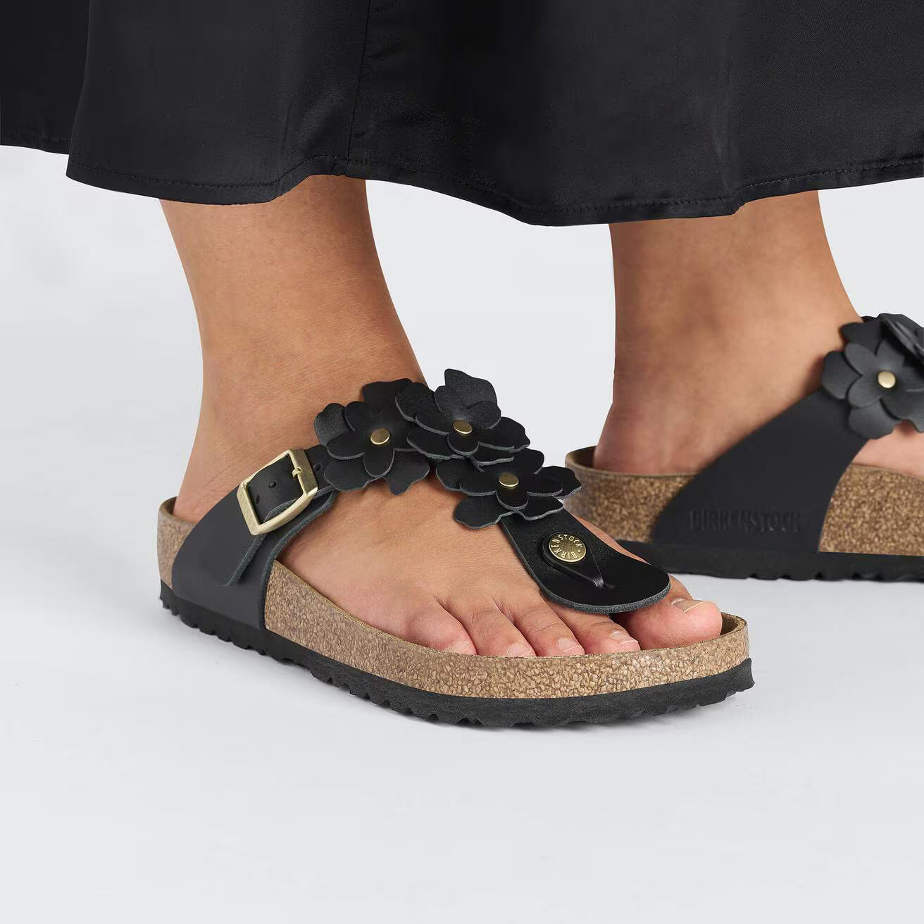BIRKENSTOCK GIZEH FLOWERS NATURAL LEATHER 111 pelle+nero 1026693