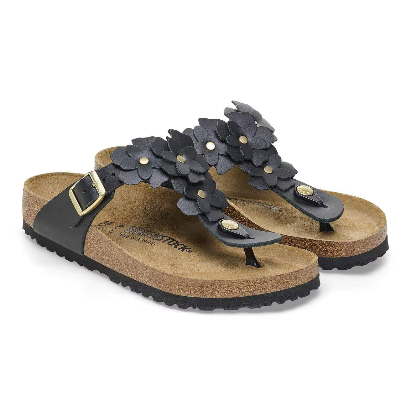 BIRKENSTOCK GIZEH FLOWERS NATURAL LEATHER 111 pelle+nero 1026693