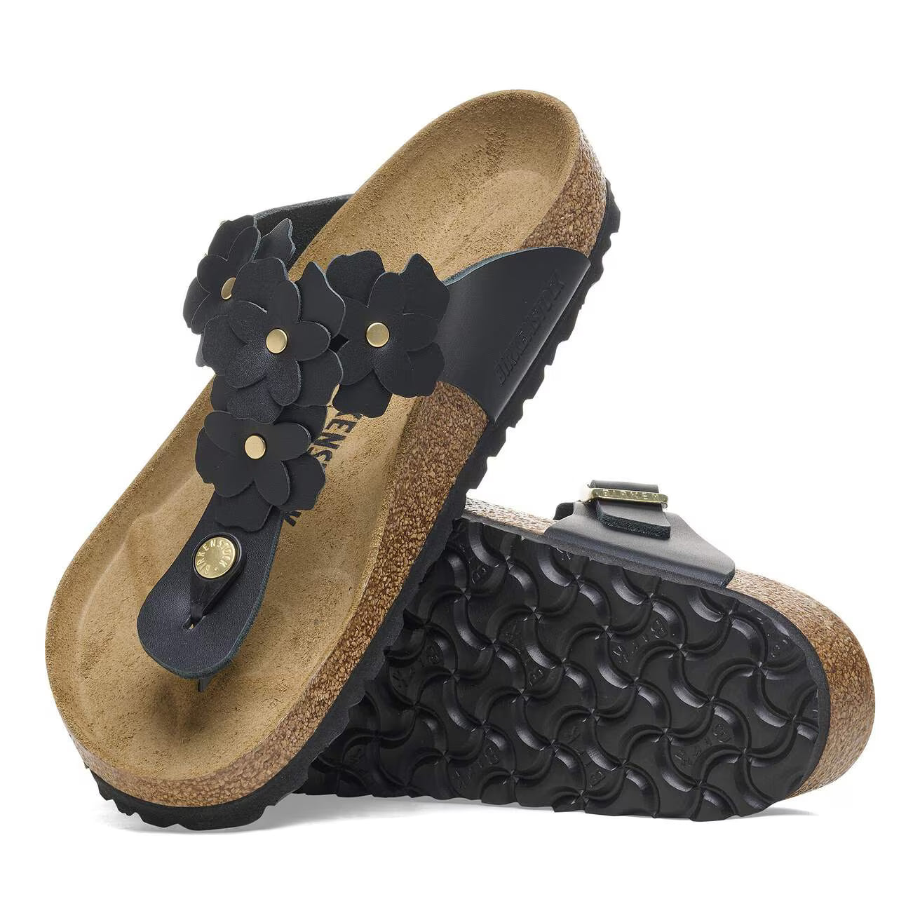 BIRKENSTOCK GIZEH FLOWERS NATURAL LEATHER 111 pelle+nero 1026693