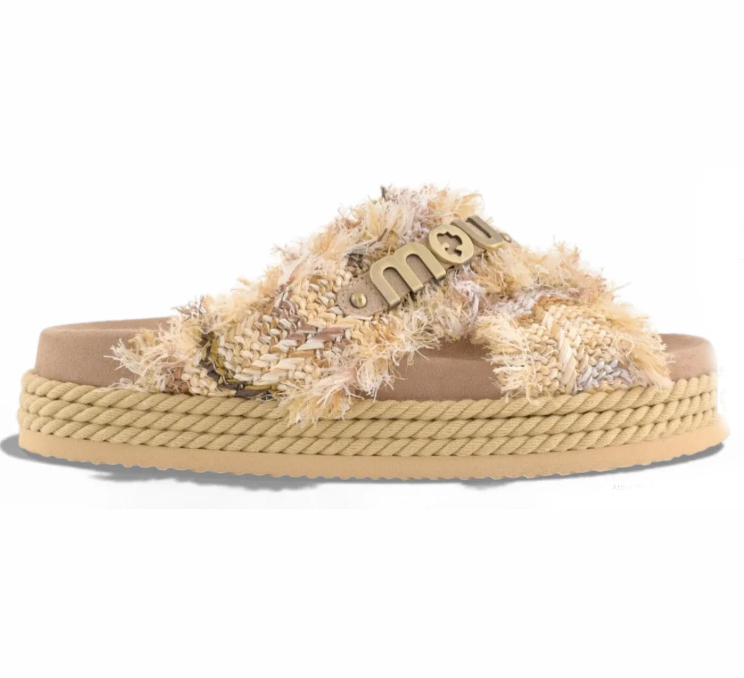 MOU 451011K CRISS-CROSS ROPE SANDAL RAFFIA 773 tela+beige