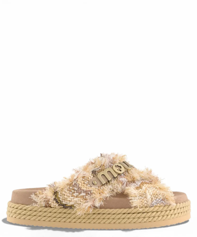 MOU 451011K CRISS-CROSS ROPE SANDAL RAFFIA 773 tela+beige