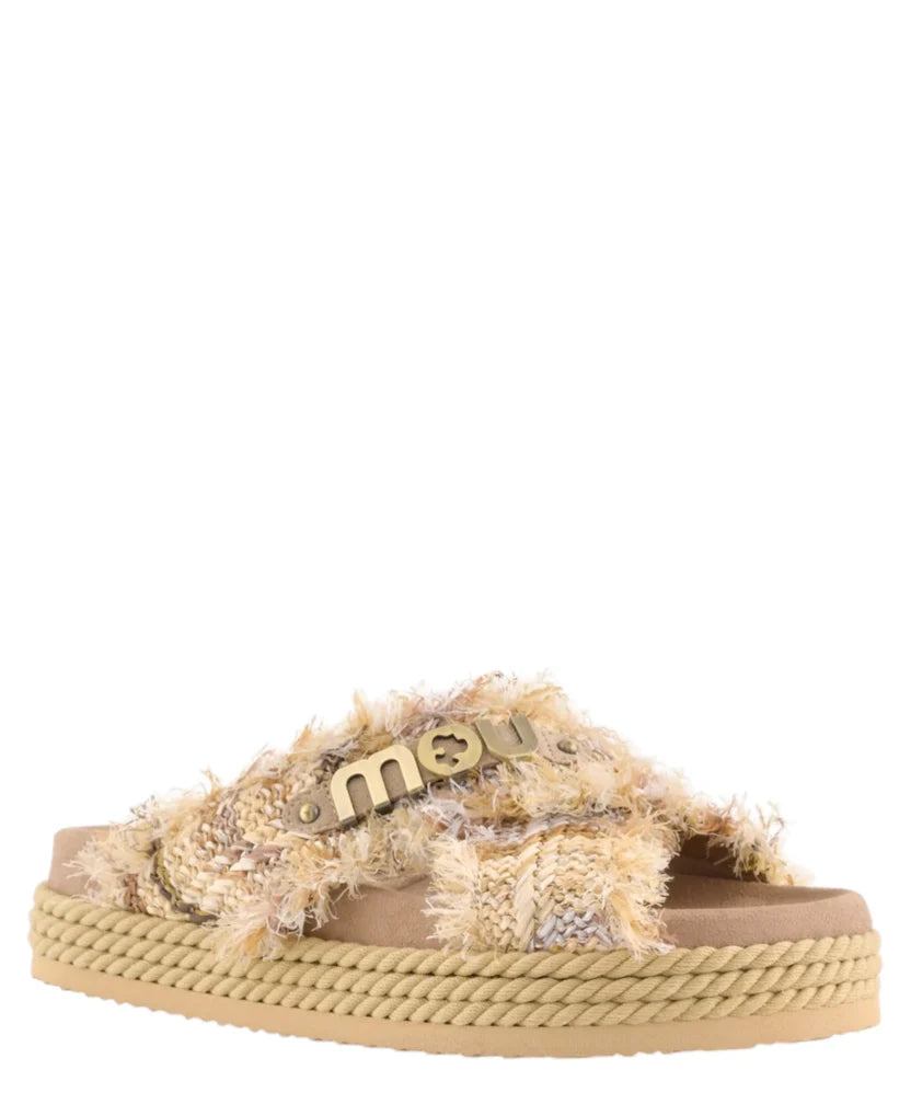 MOU 451011K CRISS-CROSS ROPE SANDAL RAFFIA 773 tela+beige